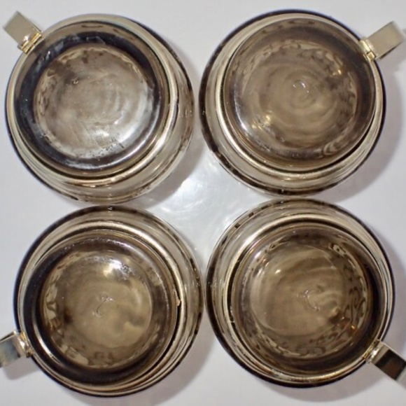 Vintage Hot Toddy/Punch Glasses Set of 4 Brass Handle Painted Scroll Design MCM - Picture 3 of 7